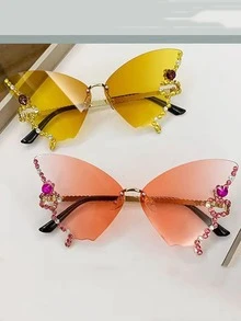 Gafas de moda gradiente hielo azul en forma de mariposa con diseño de diamante de imitación - Azul - Ver 2