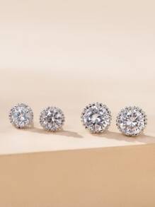 4入組新娘飾品方形方晶鋯石女士裝飾耳朵耳釘 - 銀色 - 查看 1