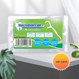 50 piezas polímero Hilo dental con plano hilo , Cepillo interdental Palillo de dientes