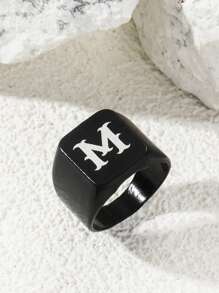 Men Letter Graphic Ring Black Fashionable Popular Simple & Stylish Jewelry Gift Party - Black - View 4