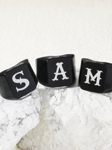 Men Letter Graphic Ring Black Fashionable Popular Simple & Stylish Jewelry Gift Party - Black - View 2