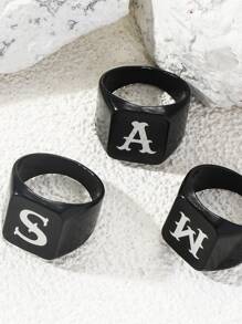 Men Letter Graphic Ring Black Fashionable Popular Simple & Stylish Jewelry Gift Party - Black - View 3