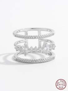 1pc Fashion Sterling Silver Cubic Zirconia Decor Layered Design Ring For Women For Decoration Gift