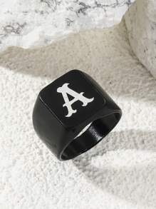 男士字母圖案戒指黑色時尚受歡迎簡約風和時髦首飾類禮品派對