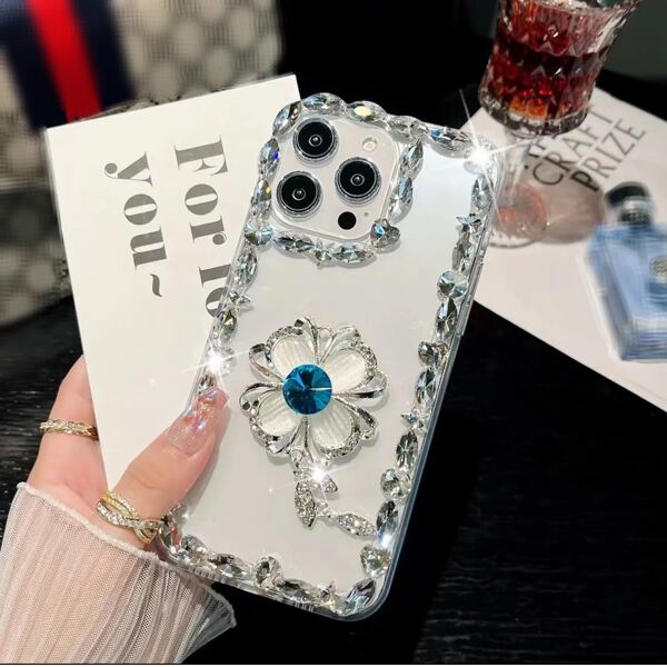 Rhinestone Decor Clear Phone Case With Lanyard