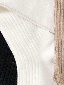 1pair Women's Solid Color Ribbed Fashionable Knee High Socks, Cozy - White - View 2