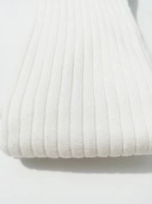1pair Women's Solid Color Ribbed Fashionable Knee High Socks, Cozy - White - View 4