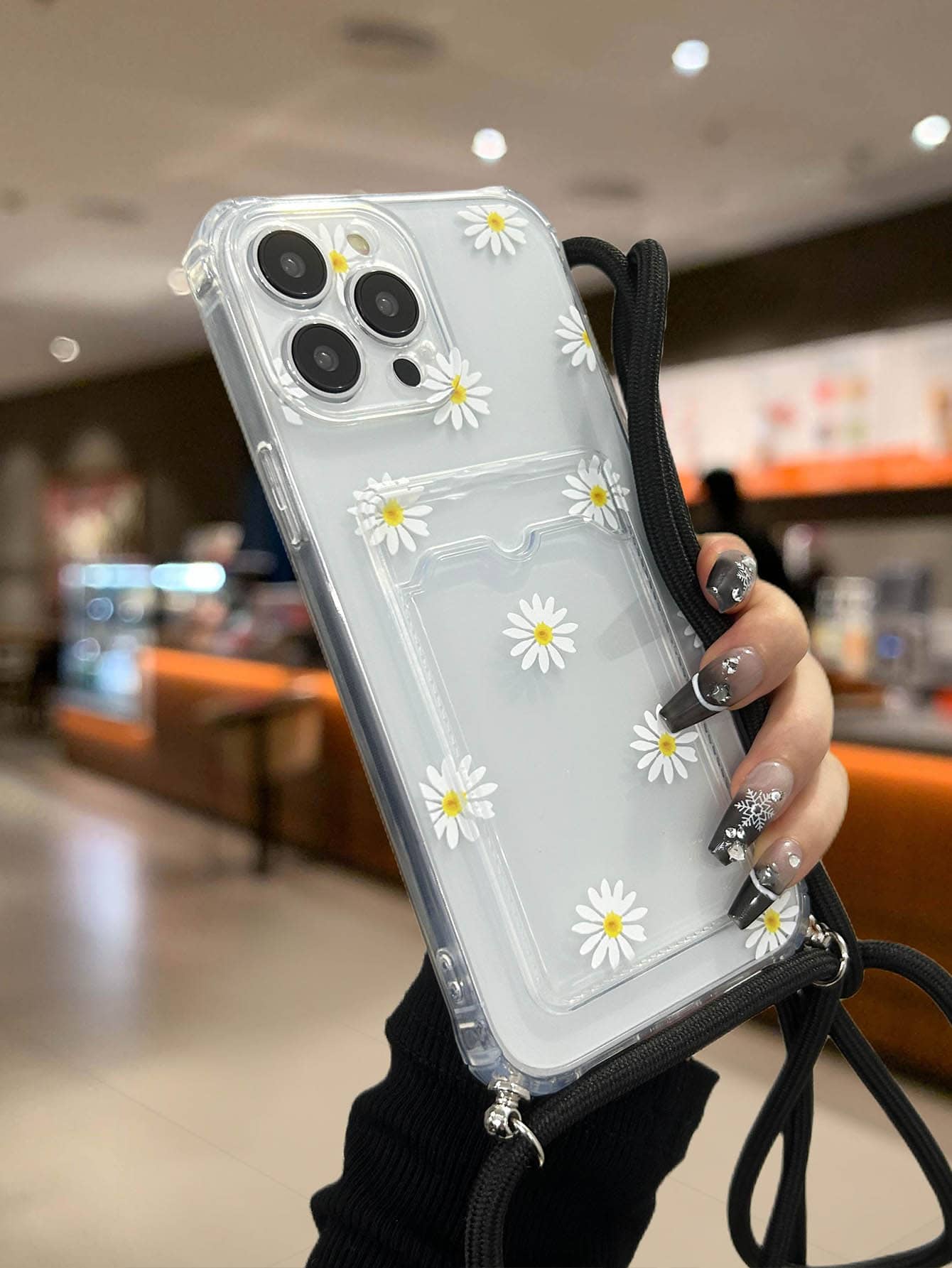 motivo floreale Custodia per telefono con slot per schede & Cordino - Bianco - Visualizzare 1