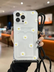 motivo floreale Custodia per telefono con slot per schede & Cordino - Bianco - Visualizzare 2