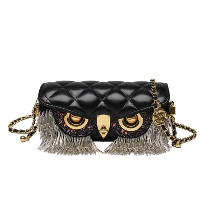 Owl Handbag Boston Women's Bag Alloy Chain Shoulder Bag Crossbody Bag Female Pull Adjustable Shoulder Strap Satchel Tassel Sequins Quilting Bag For Women