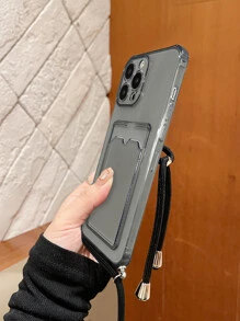Ốp lưng điện thoại Apple có khe cắm thẻ nhớ trong suốt có dây đeo tương thích với iPhone15/15Plus/15Pro/15Promax - màu đen - Xem 3