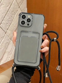 Ốp lưng điện thoại Apple có khe cắm thẻ nhớ trong suốt có dây đeo tương thích với iPhone15/15Plus/15Pro/15Promax - màu đen - Xem 2