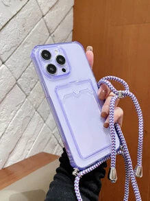 透明插卡槽手機殼附帶繩子 - 紫色 - 查看 1