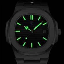 30m Waterproof Wristwatch, Stainless Steel Men's Watch, High-End Luminous Pointer, Calendar Function, Square Dial, Quartz Watches, Men's Birthday Gift, Father's Day Gift - 黑色 - 查看 6