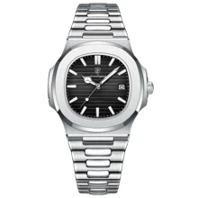 30m Waterproof Wristwatch, Stainless Steel Men's Watch, High-End Luminous Pointer, Calendar Function, Square Dial, Quartz Watches, Men's Birthday Gift, Father's Day Gift - 黑色 - 查看 7