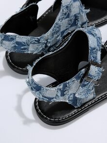 女士們棋盤格時尚平底涼鞋 - 藍色 - 查看 7