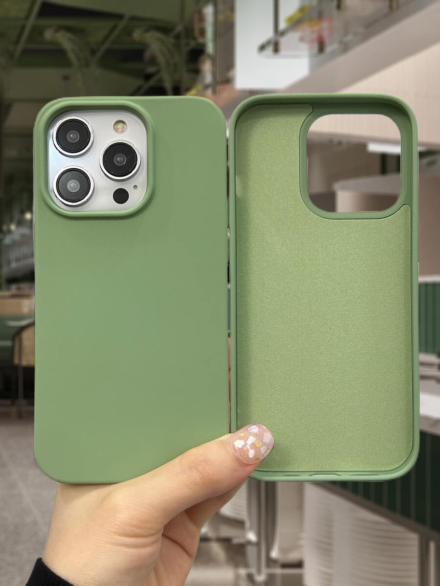 Funda de silicona de color verde manzana sólida compatible con iPhone 15/15 Plus/15 Pro/15 Pro Max - Verde - Ver 1