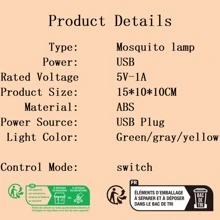 1 pieza Lámpara para matar mosquitos carga usb portátil con control tactil para doméstico usar - Amarillo - Ver 9