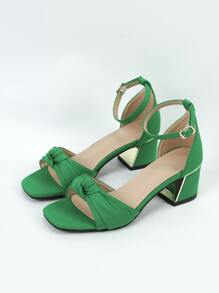 Square Toe Simple Fashionable Ankle Strap Sandals With Chunky Heels And Open Toe - Green - View 2