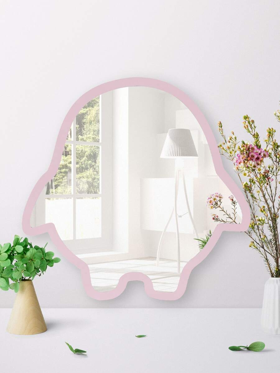 壁掛式創意裝飾浴室梳妝鏡,卡通企鵝形狀化妝鏡適用於幼兒園,洗手間,孩子們的,燈粉色的