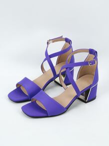 Quý cô Đúng mốt Lụa Chóp giầy hình vuông Mạ điện Giày cao gót Dép xăng đan - Màu tím - Xem 2