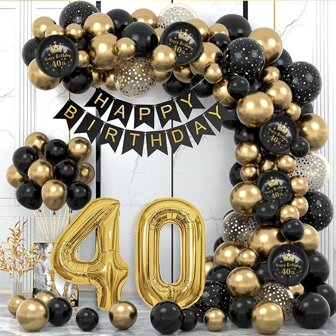 100pcs Paper Confetti Matte Black & Chrome Gold Latex Balloons Set, Birthday Party Decor Supplies, Banners, Foil Balloons, Suitable For Men & Women 40th Birthday