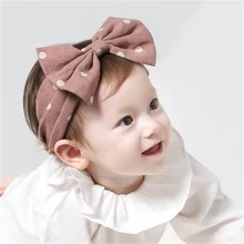 1入組柔軟彈性嬰兒髮箍蝴蝶結結飾女婴童頭帶髮飾女孩髮帶 - 藕粉色 - 查看 2