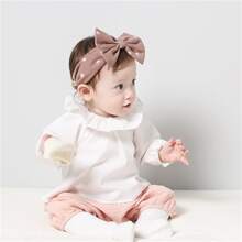 1入組柔軟彈性嬰兒髮箍蝴蝶結結飾女婴童頭帶髮飾女孩髮帶 - 藕粉色 - 查看 3