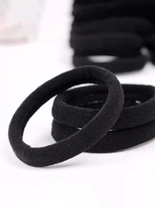 50入組裝無摺痕彈性髮圈套裝光滑髮帶帶印花圖案 - 黑色 - 查看 3