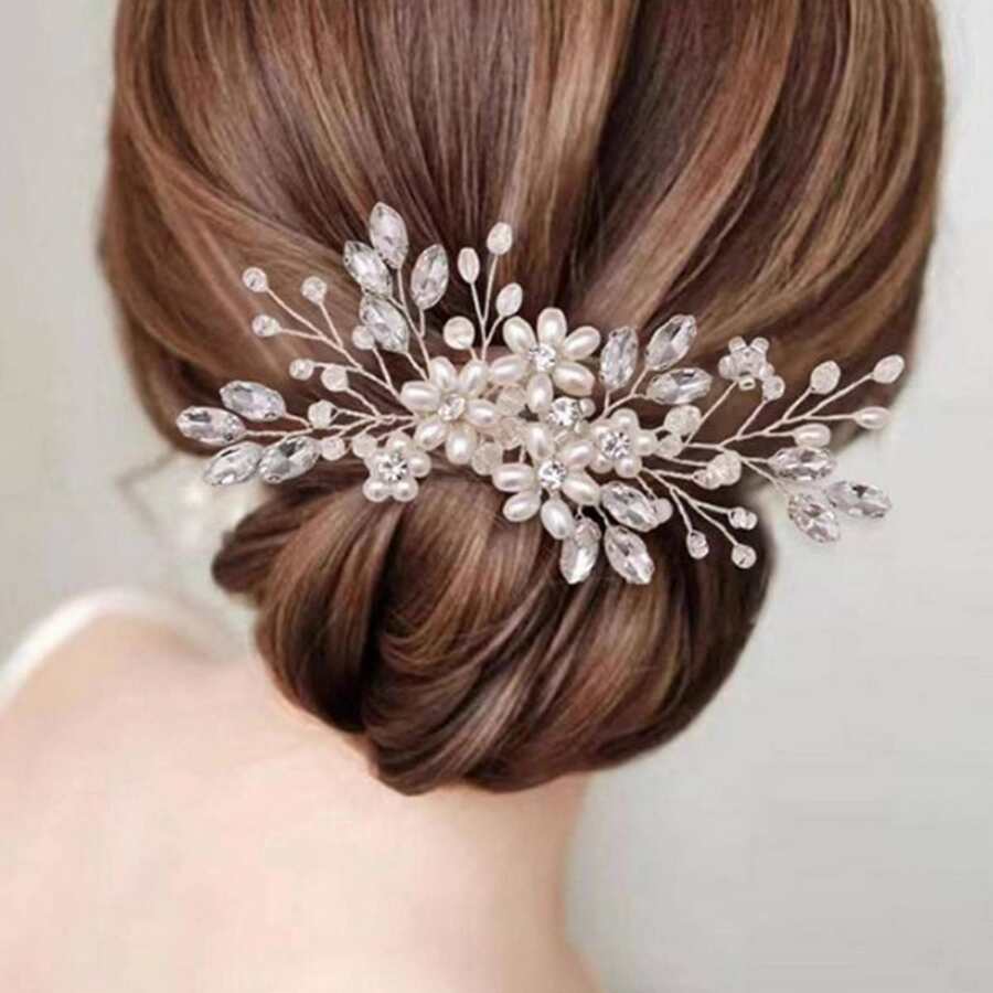 1 Máy Tính Cô Dâu Ngọc Trai Tóc Áo Cưới Phụ Kiện Dây Đeo Đầu, Trang Sức Cô Dâu Thanh Lịch Boho Tiaras - trắng - Xem 1