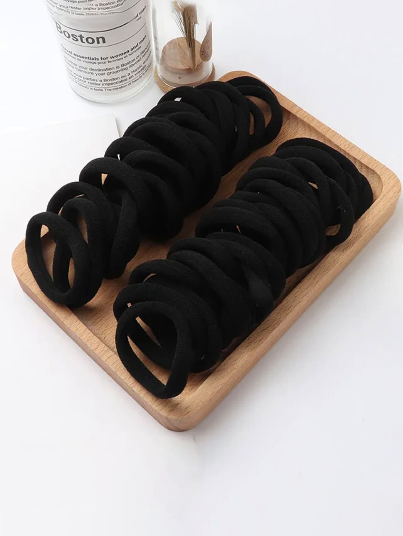 50入組裝無摺痕彈性髮圈套裝光滑髮帶帶印花圖案 - 黑色 - 查看 1