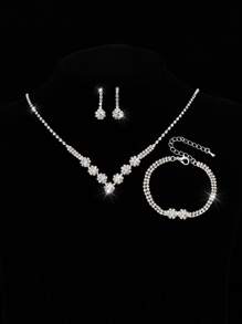 1set Flower Shaped Jewelry Set Including Necklace, Earrings And Bracelet