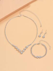 1set Flower Shaped Jewelry Set Including Necklace, Earrings And Bracelet