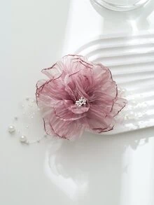 1入組甜美風珍珠和花朵裝飾雪紡新娘髮飾髮夾 - 紫羅蘭色 - 查看 4