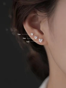 1對時尚純銀方晶鋯石愛心裝飾耳釘適合女士適用於約會禮物 - 銀色 - 查看 7