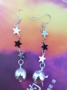 1對銀星形簡約風迪斯科球鏡子耳環 - 風格3 - 查看 2