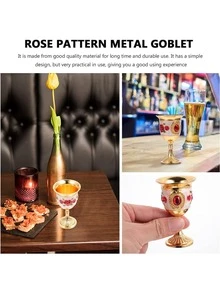 30毫升復古中世紀紅酒杯帶水鑽哥特式金屬高腳杯哥特式浪漫禮物婚禮派對裝飾用品小紅酒杯 - 紅色 - 查看 3