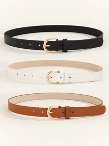 3 件女士优雅简约方形带扣腰带，百搭，适合连衣裙、T 恤、牛仔裤、西装、休闲装和正装，PU 皮革纯色腰带，适合日常、办公室、通勤、节日、礼物