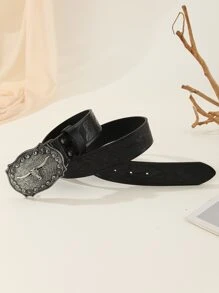 Thắt lưng thời trang phong cách cao bồi miền Tây cổ điển có khóa bấm màu bạc thời trang giản dị đa năng, phù hợp với quần jean - màu đen - Xem 2