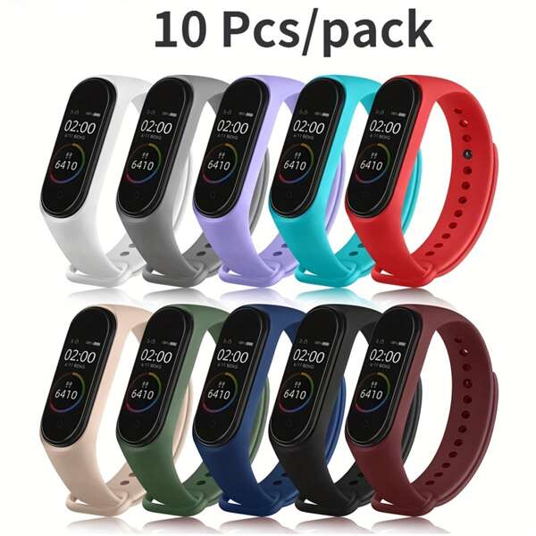 10 unidades/pacote de pulseira compatível com Xiaomi Band 7 6 5 4 3 pulseira de silicone compatível com Mi Band