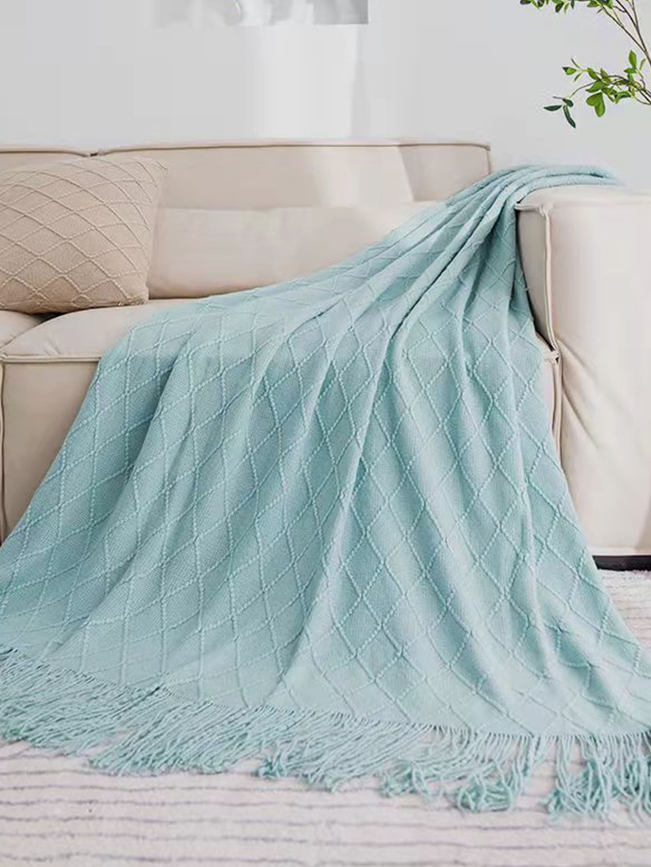 1pc Knitted Blanket For Sofa, Chair, Bed, Office, Summer, Nap, - Baby Blue - View 1