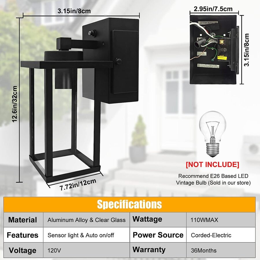 Porch Lights With GFCI Outlet, Anpty Dusk To Dawn Outdoor Wall Lantern