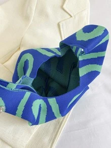 lulu kewen 1pc Geometric Pattern Crochet Woven Tote Bag, Suitable For Vacation, Mini Crochet Handbag, Breathable And Lightweight, Foldable Pocket To Hold Phone, Umbrella, Cosmetics, Lipstick, Perfume, Eye-Catching Beach Bag, Summer Essential, Beach Accessories, Most Popular Beach Bag , Crochet, Holiday - Blue - View 9