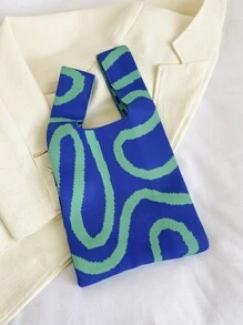 lulu kewen 1pc Geometric Pattern Crochet Woven Tote Bag, Suitable For Vacation, Mini Crochet Handbag, Breathable And Lightweight, Foldable Pocket To Hold Phone, Umbrella, Cosmetics, Lipstick, Perfume, Eye-Catching Beach Bag, Summer Essential, Beach Accessories, Most Popular Beach Bag , Crochet, Holiday - Blue - View 7