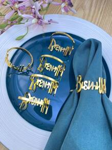 6入組字母形狀派對餐巾環,DIY桌子裝飾用品,金色顏色金屬質感餐巾架