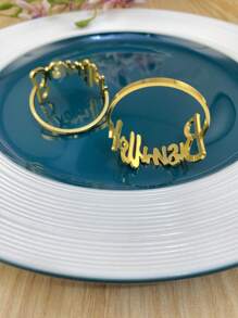 6入組字母形狀派對餐巾環,DIY桌子裝飾用品,金色顏色金屬質感餐巾架