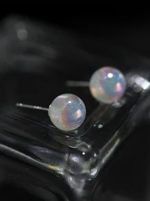 1 đôi Bông tai ngọc trai giả công chúa nàng tiên cá bằng bạc 925, có hạt bong bóng cầu vồng, khuyên tai bạc nữ, thiết kế thích hợp, tinh tế, mộng mơ, thanh lịch và ngọt ngào, bông tai lớn tròn hoàn hảo. Ngày lễ - Bạc - Xem 10