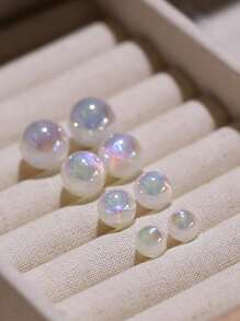 1 đôi Bông tai ngọc trai giả công chúa nàng tiên cá bằng bạc 925, có hạt bong bóng cầu vồng, khuyên tai bạc nữ, thiết kế thích hợp, tinh tế, mộng mơ, thanh lịch và ngọt ngào, bông tai lớn tròn hoàn hảo. Ngày lễ - Bạc - Xem 7