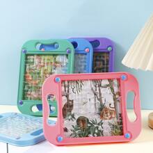 1入組隨機3D迷宮球內側綠色有圖案的塑膠平底板適用於孩子們邏輯訓練,,專注加強,智力玩具