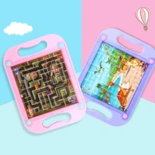 1入組隨機3D迷宮球內側綠色有圖案的塑膠平底板適用於孩子們邏輯訓練,,專注加強,智力玩具